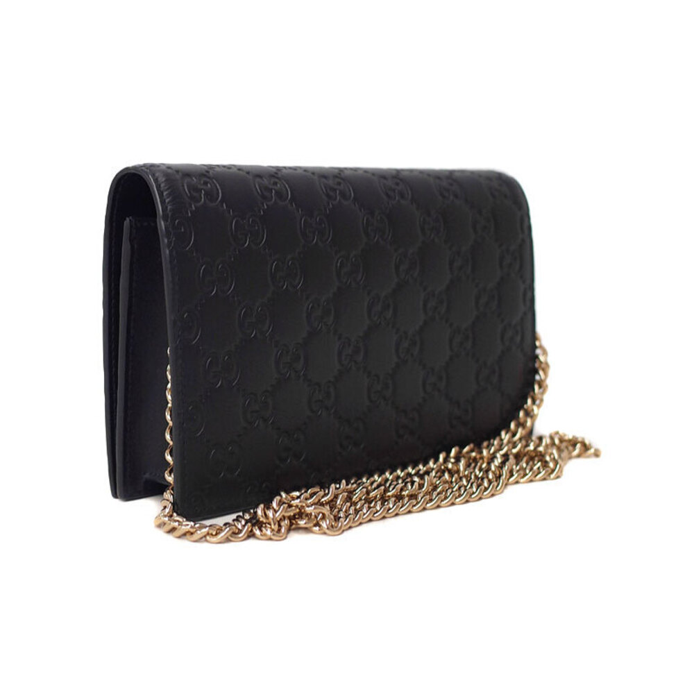 Gucci Signature ssima Chain Wallet Bag on Black